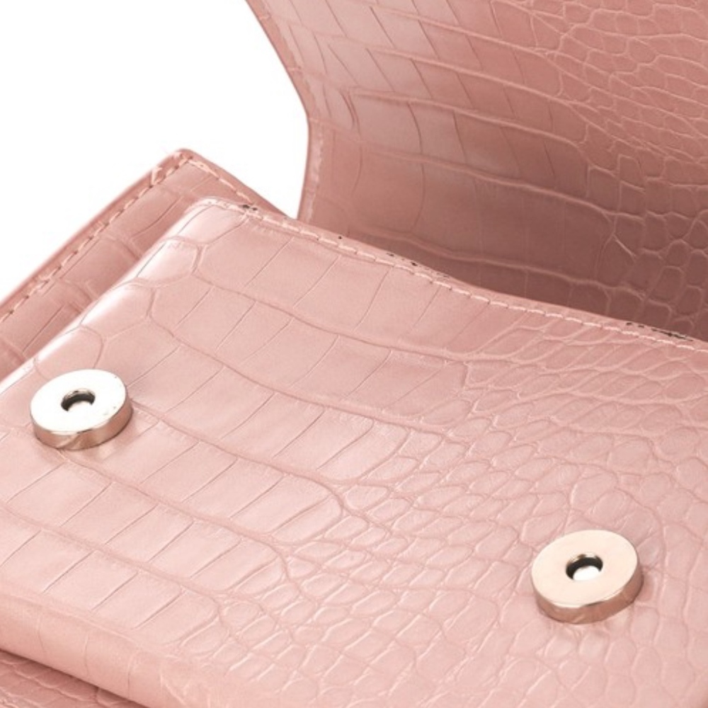 "Emily" Pink Croc Embossed Handbag - Picture 2 of 8